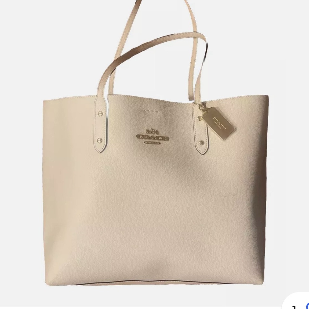 COACH Leather Town Tote Large Shoulder Bag Chalk